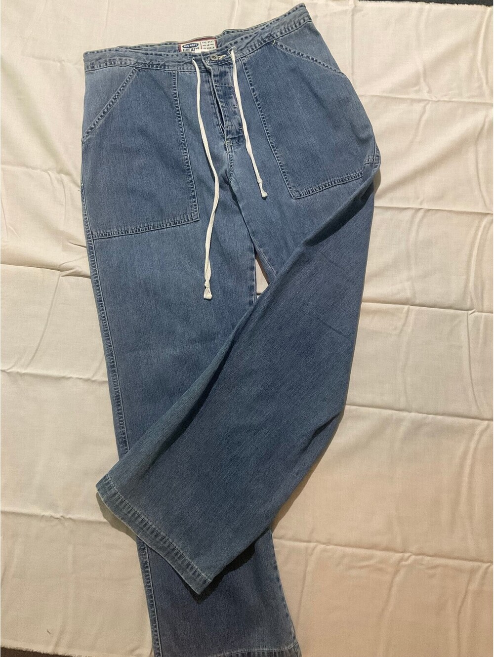 Old Navy Women's Wide-leg  Medium Wash Blue Jeans Button and Draw sting Waist 10
